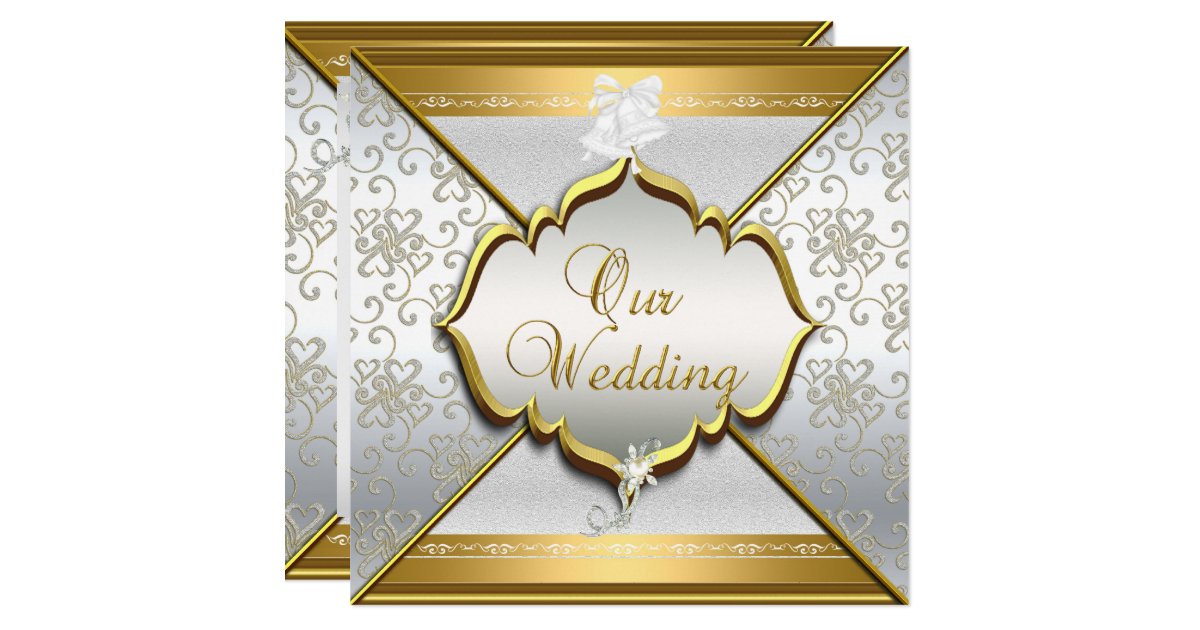 Wedding Elegant White Silver Gold Card Zazzle