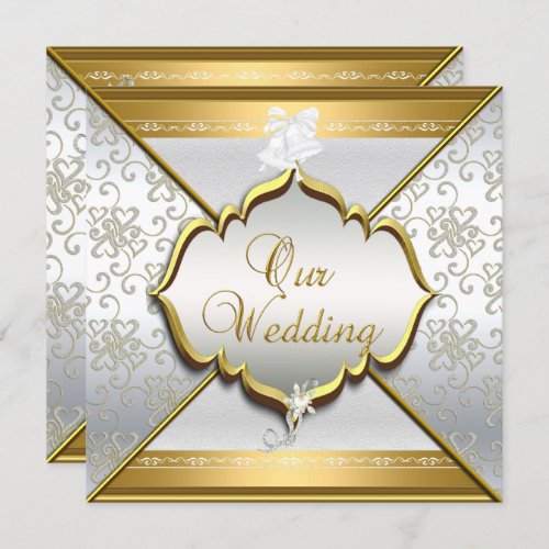 Wedding Elegant White Silver Gold Invitation