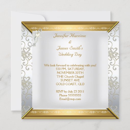 Wedding Elegant White Silver Gold Invitation | Zazzle