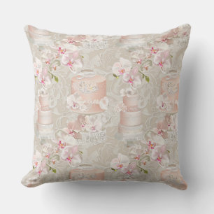Wedding elements, wedding cakes, rings, lace, eleg outdoor pillow