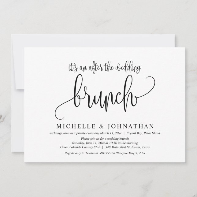 Wedding Elopement, After The Wedding Brunch Invitation (Front)