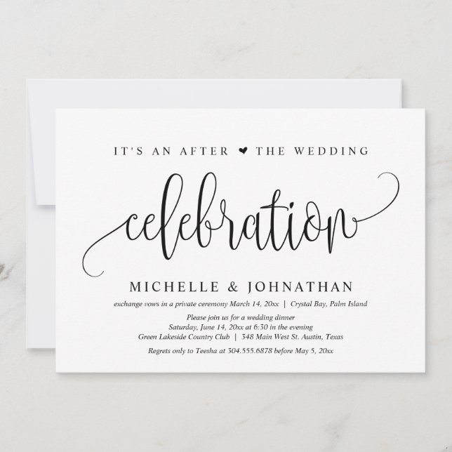Wedding Elopement, After The wedding Celebration Invitation (Front)