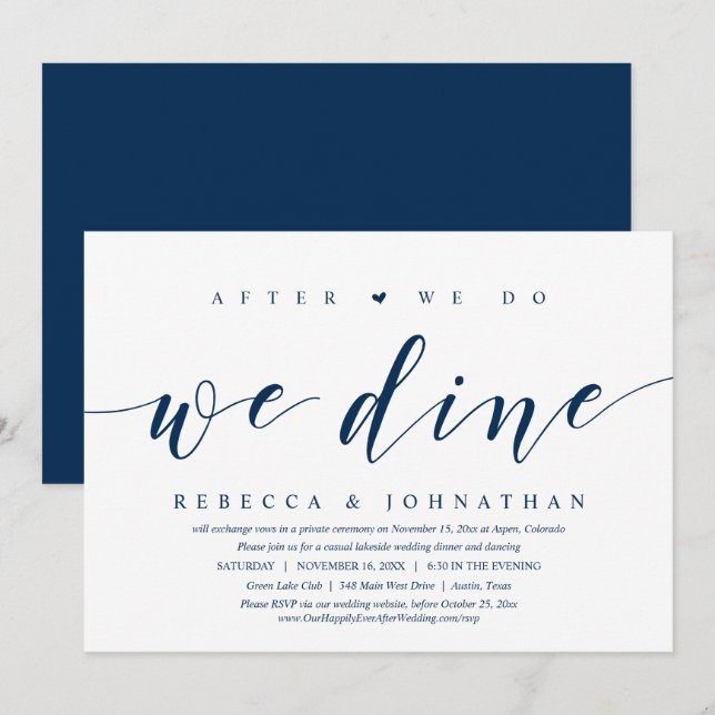 Wedding Elopement, After We Do, We Dine Invitation (Front/Back)