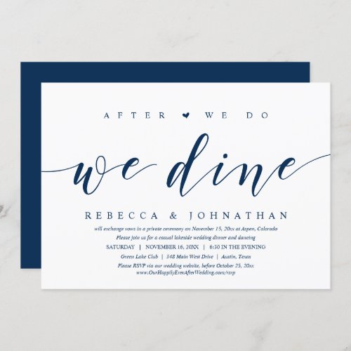 Wedding Elopement After We Do We Dine Invitation