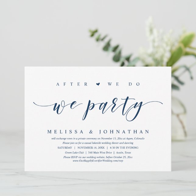 Wedding Elopement, After We Do, We Party Invitatio Invitation (Standing Front)