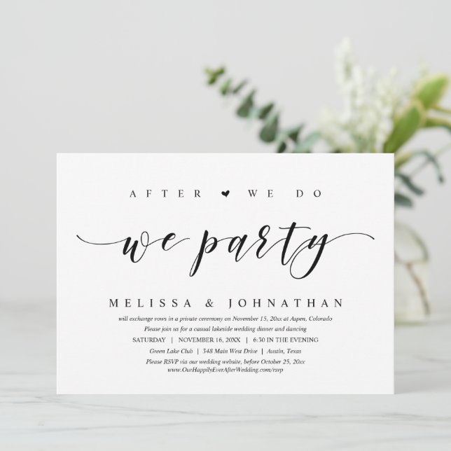 Wedding Elopement, After We Do, We Party Invitation (Standing Front)