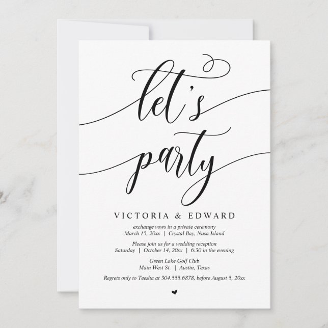 Wedding Elopement Celebration, Let's Party Invitation (Front)