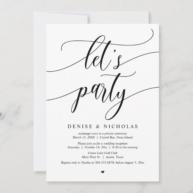Wedding Elopement Celebration, Let's Party Invitation (Front)