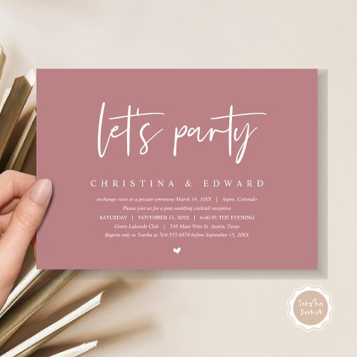 Wedding Elopement Dinner and Dancing Lets party Invitation
