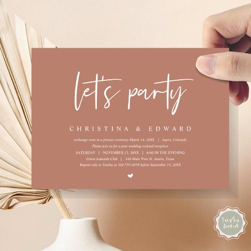 Wedding Elopement Dinner and Dancing Lets party Invitation