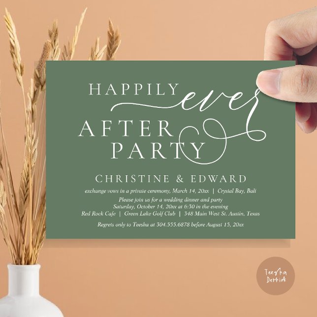 Wedding Elopement Dinner, Happily Ever After Party Invitation (Wedding Elopement Dinner, Happily Ever After Party Invitation Card, PDF, in Forest Sage Green)