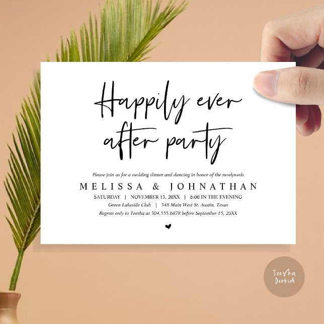Wedding Elopement Dinner, Happily Ever after Party Invitation (Wedding Elopement Dinner, Happily Ever after Party Invitation Card, PDF, in Black and White)