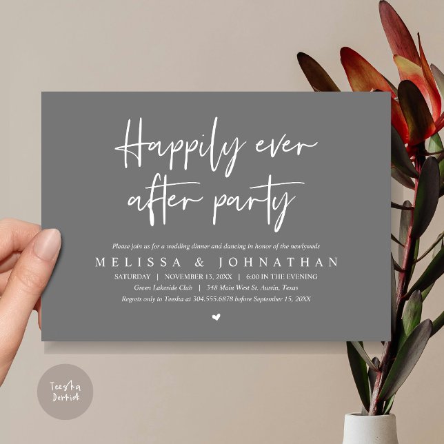 Wedding Elopement Dinner, Happily Ever after Party Invitation (Wedding Elopement Dinner, Happily Ever after Party Invitation Card, PDF, in Dark Grey)