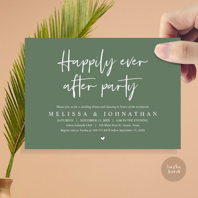 Wedding Elopement Dinner, Happily Ever after Party Invitation (Wedding Elopement Dinner, Happily Ever after Party Invitation Card, PDF, in Sage Green)