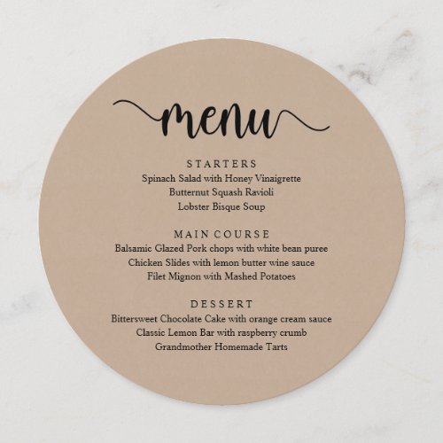 Wedding Elopement Dinner Modern Brown Kraft Menu