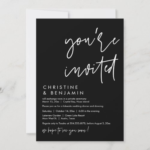 Wedding Elopement Dinner Modern Casual Script Invitation