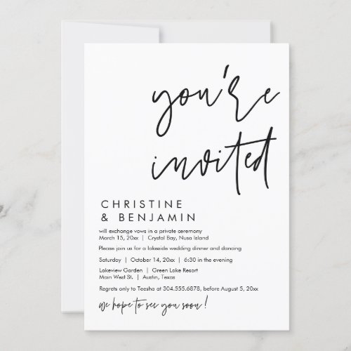 Wedding Elopement Dinner Modern Casual Script Invitation