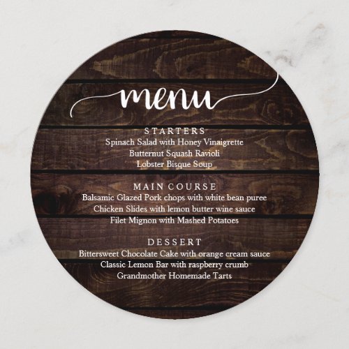 Wedding Elopement Dinner Modern Rustic Cottage Menu