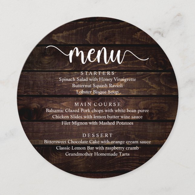 Wedding Elopement Dinner, Modern Rustic Cottage Menu (Front)