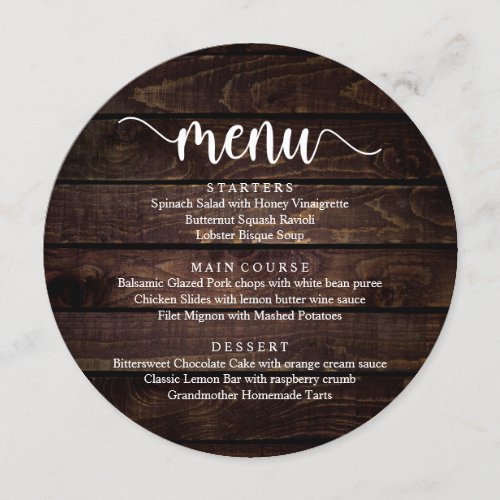 Wedding Elopement Dinner Modern Rustic Cottage Menu