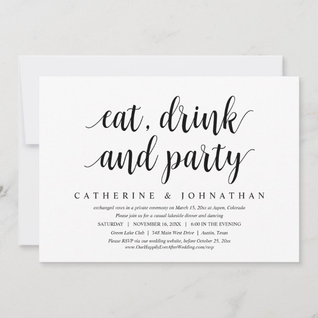 Wedding Elopement, Eat, Drink and Party Invitation (Front)