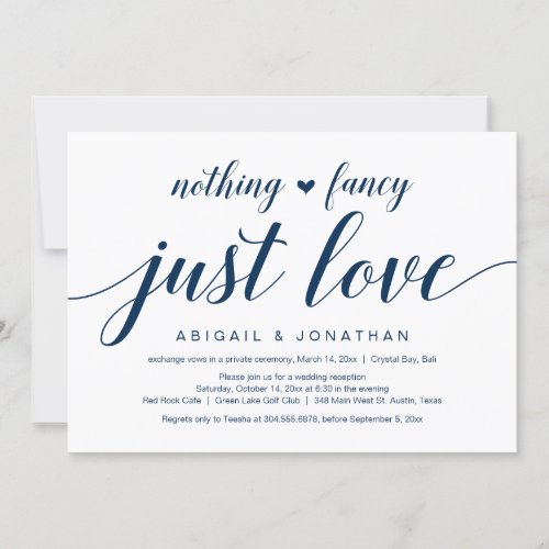 Wedding Elopement Elegant Classy Navy Blue Script Invitation