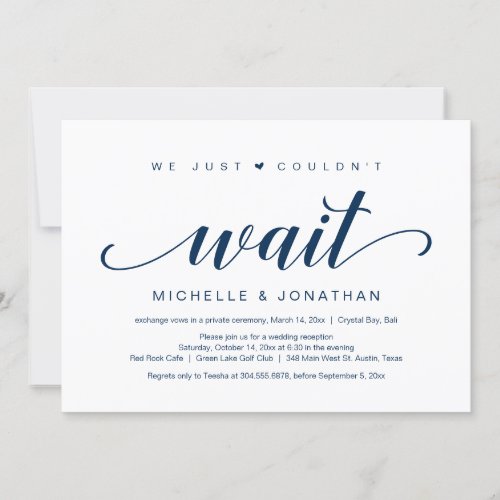 Wedding Elopement Elegant Navy Blue Script Invitation