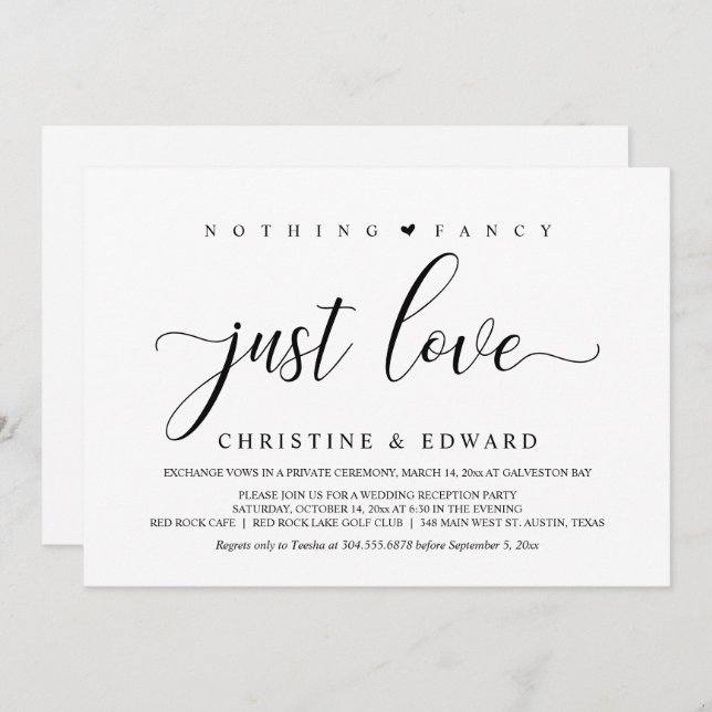 Wedding Elopement, Elegant Reception Party  Invita Invitation (Front/Back)