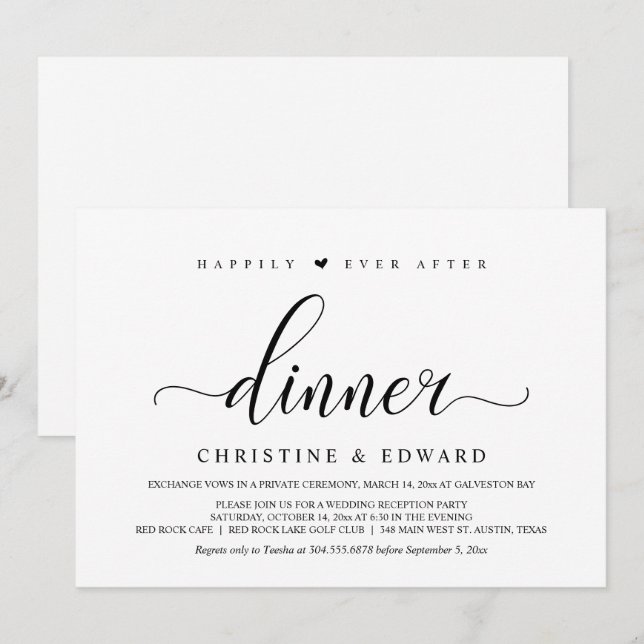 Wedding Elopement, Elegant Reception Party  Invita Invitation (Front/Back)