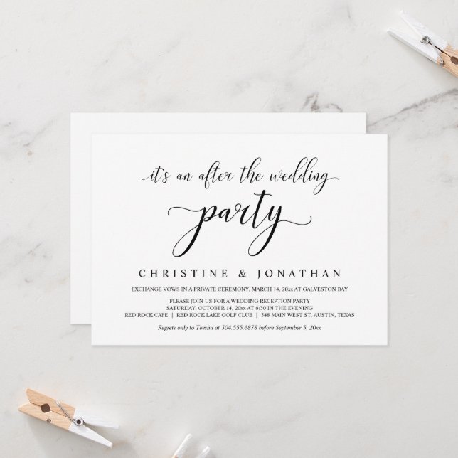 Wedding Elopement, Elegant Reception Party Invitat Invitation (Front/Back In Situ)