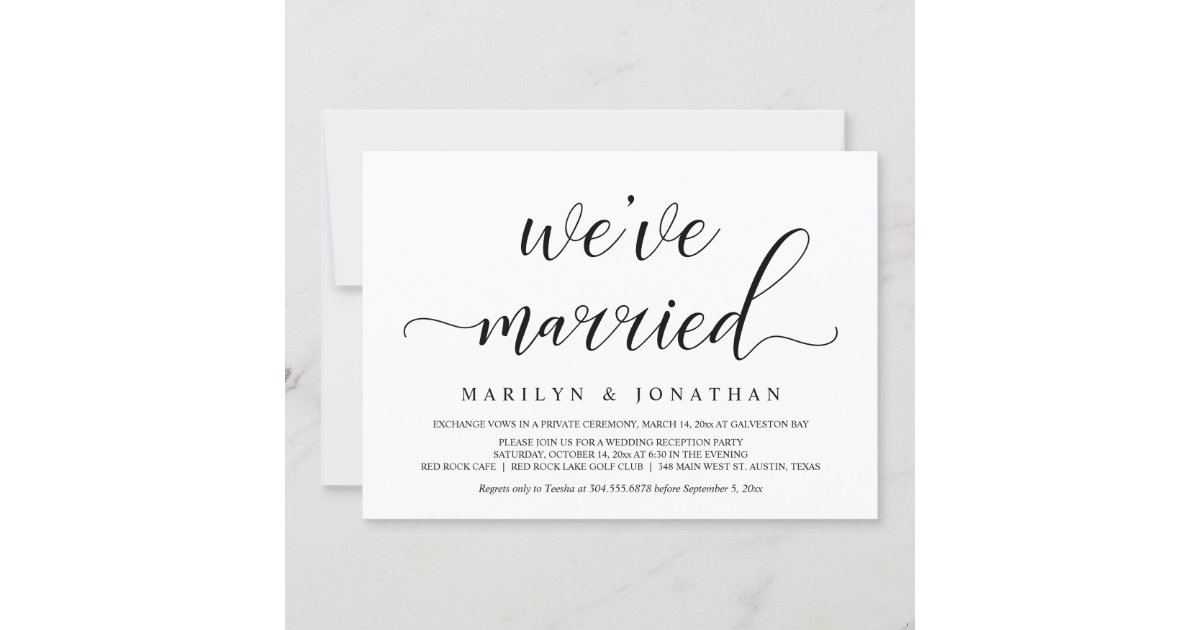 Wedding Elopement, Elegant Reception Party Invitation | Zazzle