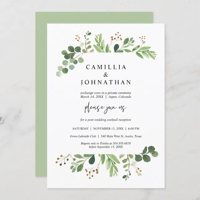 Wedding Elopement, Greenery Garden Designs Invitation | Zazzle