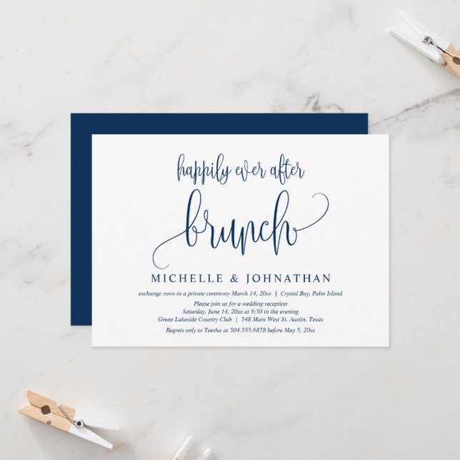 Wedding Elopement, Happily Ever After Brunch Invit Invitation (Front/Back In Situ)
