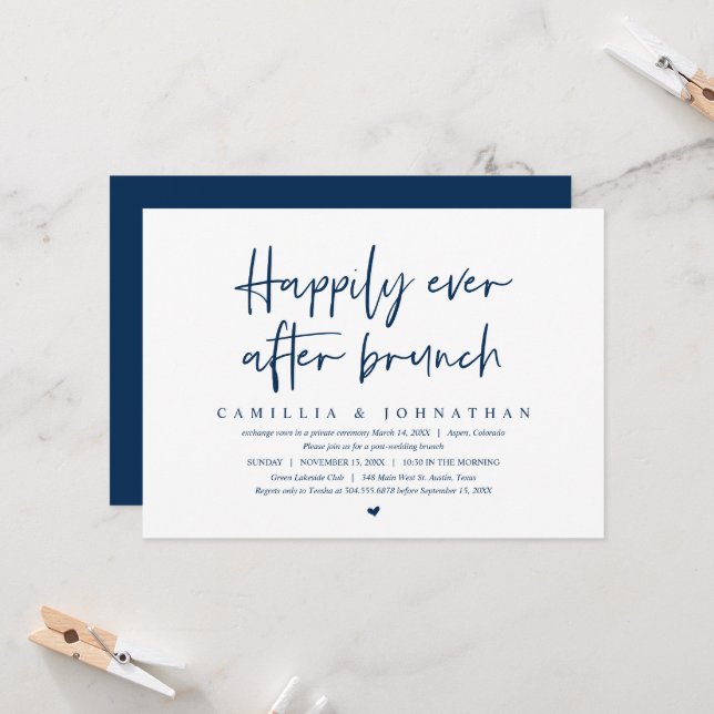 Wedding Elopement, Happily Ever after brunch Invit Invitation (Front/Back In Situ)