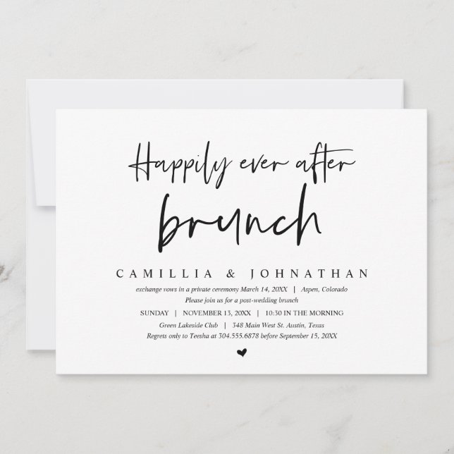 Wedding Elopement, Happily Ever after brunch Invit Invitation (Front)