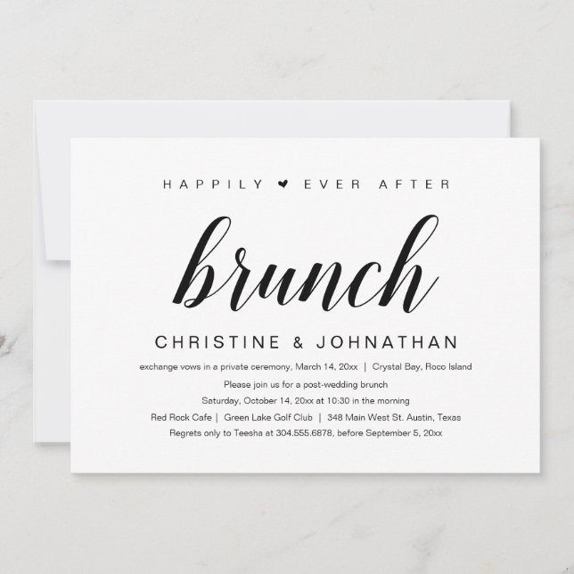 Wedding Elopement, Happily Ever After Brunch Invitation (Front)
