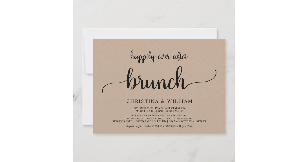 Wedding Elopement Happily Ever After Brunch Invitation Zazzle 7382