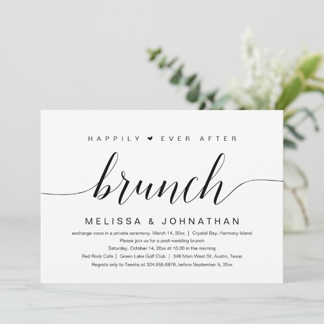 Wedding Elopement, Happily Ever After Brunch Invitation (Standing Front)