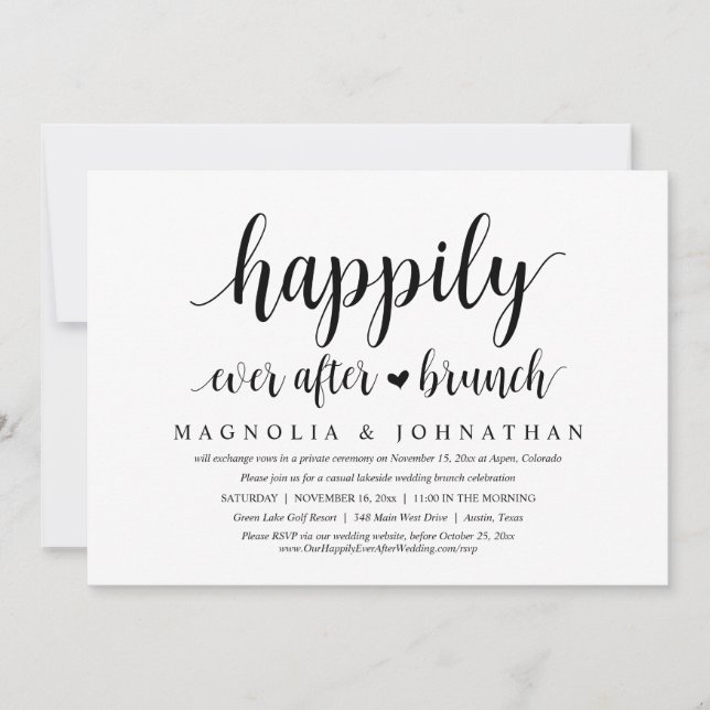 Wedding Elopement, Happily Ever After Brunch Invitation (Front)