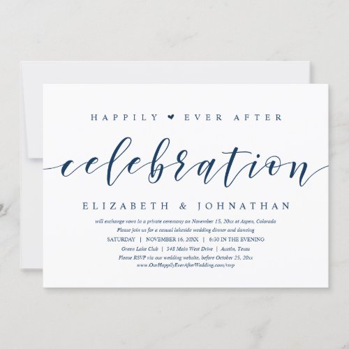 Wedding Elopement Happily Ever After Celebration  Invitation