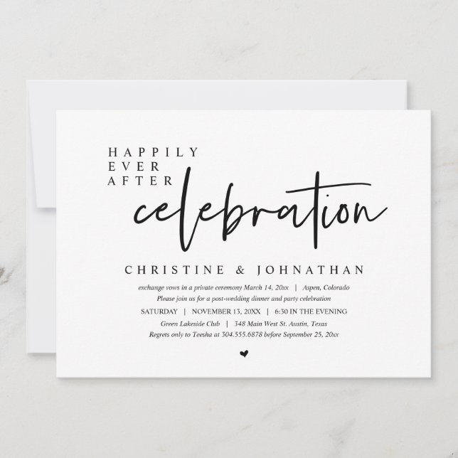 Wedding Elopement, Happily Ever After Celebration Invitation (Front)