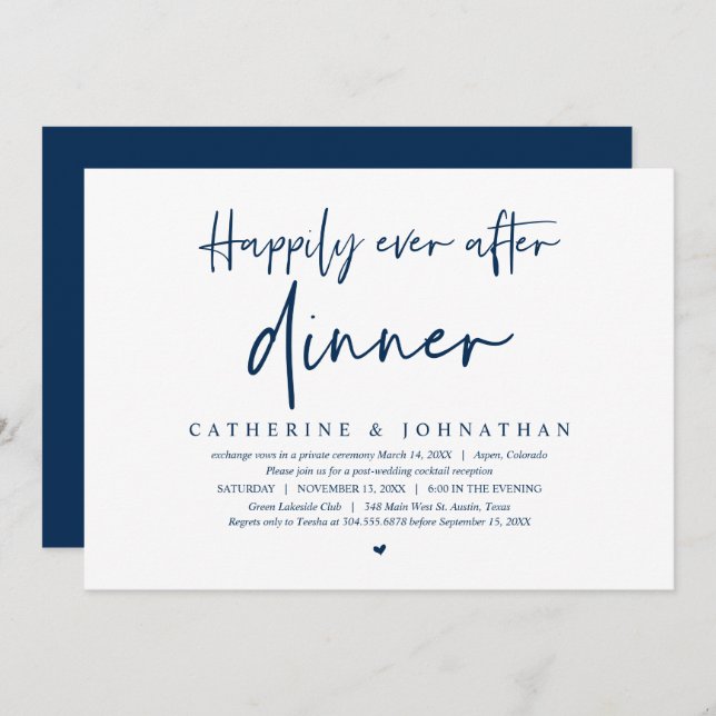 Wedding Elopement, Happily Ever after Dinner Invit Invitation (Front/Back)