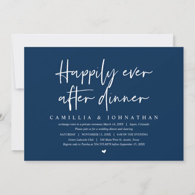 Wedding Elopement, Happily Ever after dinner  Invitation (Front)