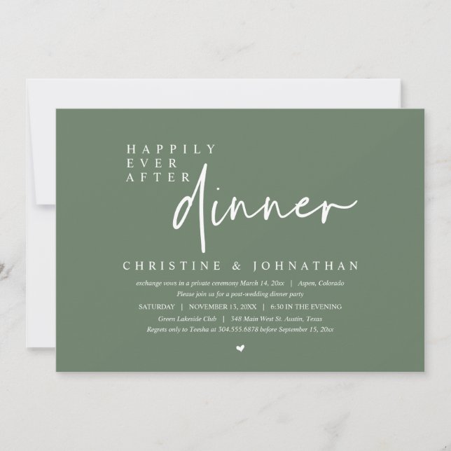Wedding Elopement, Happily Ever After Dinner Party Invitation (Front)