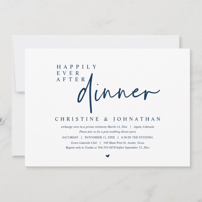 Wedding Elopement, Happily Ever After Dinner Party Invitation (Front)