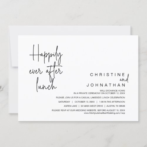 Wedding Elopement Happily Ever After Lunch Invitation