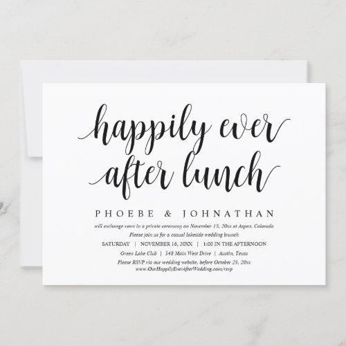 Wedding Elopement Happily Ever After Lunch Invitation