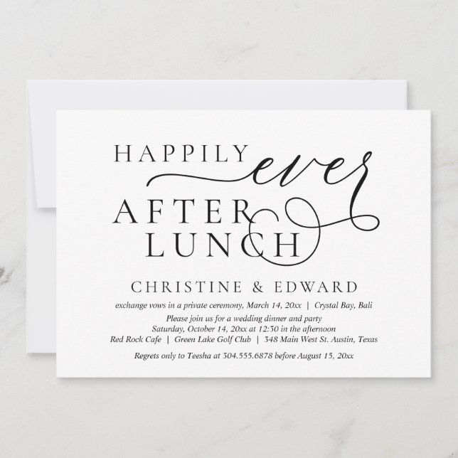 Wedding Elopement, Happily Ever After Lunch Invitation (Front)