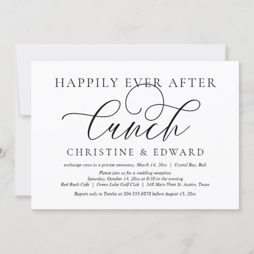 Wedding Elopement Happily Ever After Lunch Invitation