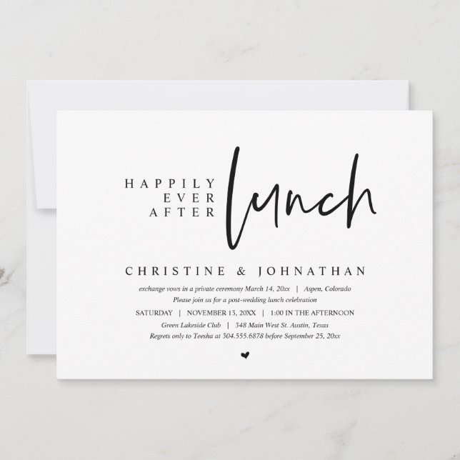 Wedding Elopement, Happily Ever After Lunch Party Invitation (Front)